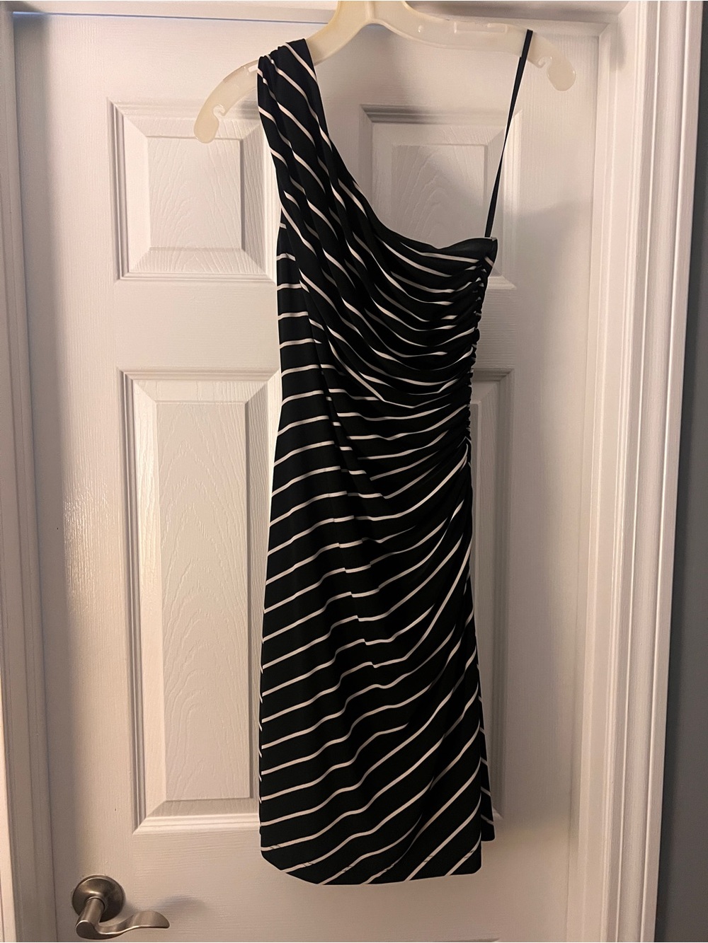 Ralph Lauren Black and White One-Shoulder Stripe Dress